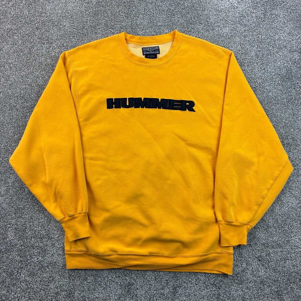Vintage Hummer Sweatshirt Mens Large Yellow Black Heavyweight Car Auto Pullover